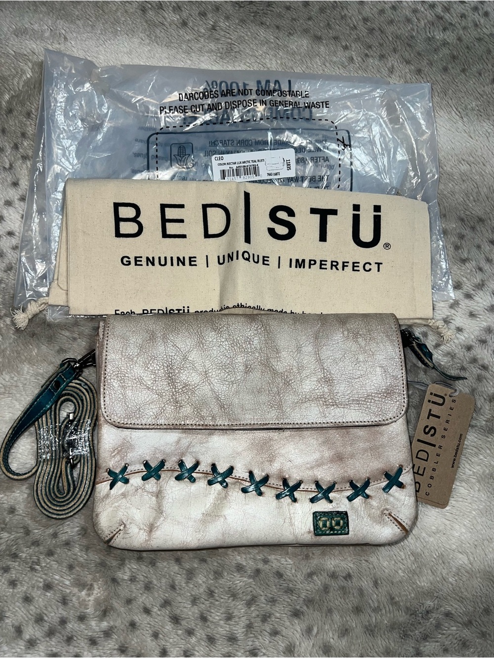 Bed Stu Cleo Nectar Lux Arctic Teal Rustic NWT $209